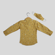 Beige Cotton Casual Shirt For Boys With Mask