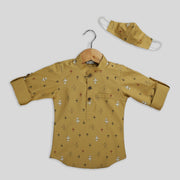 Beige Cotton Casual Shirt For Boys With Mask