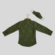 Green Cotton Boy’s Kurta Shirt With Mask