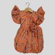 Pre Order: Orange Balloon Frock For Girls