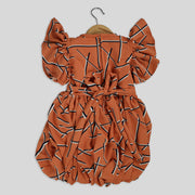 Pre Order: Orange Balloon Frock For Girls