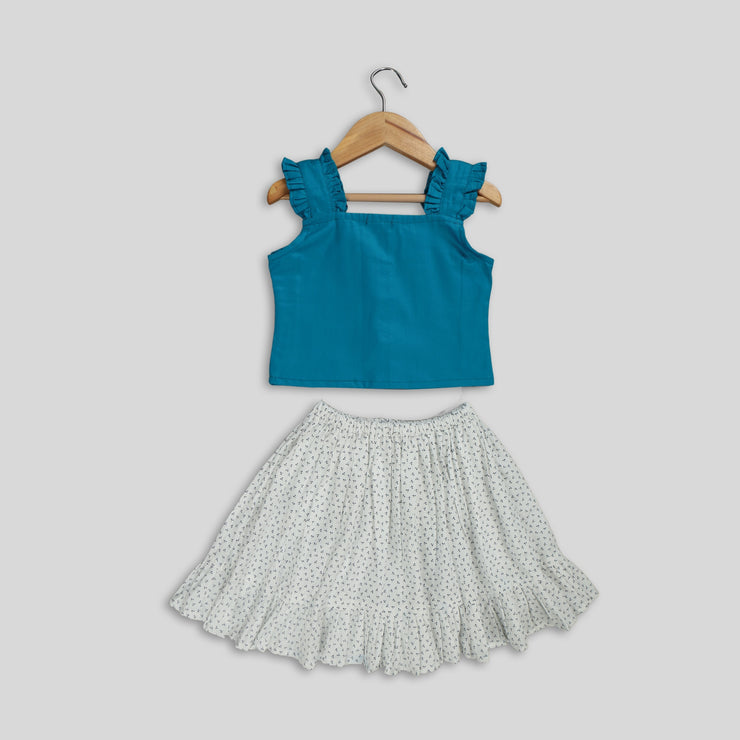 Pre Order: Blue and White Top and Cotton Skirt