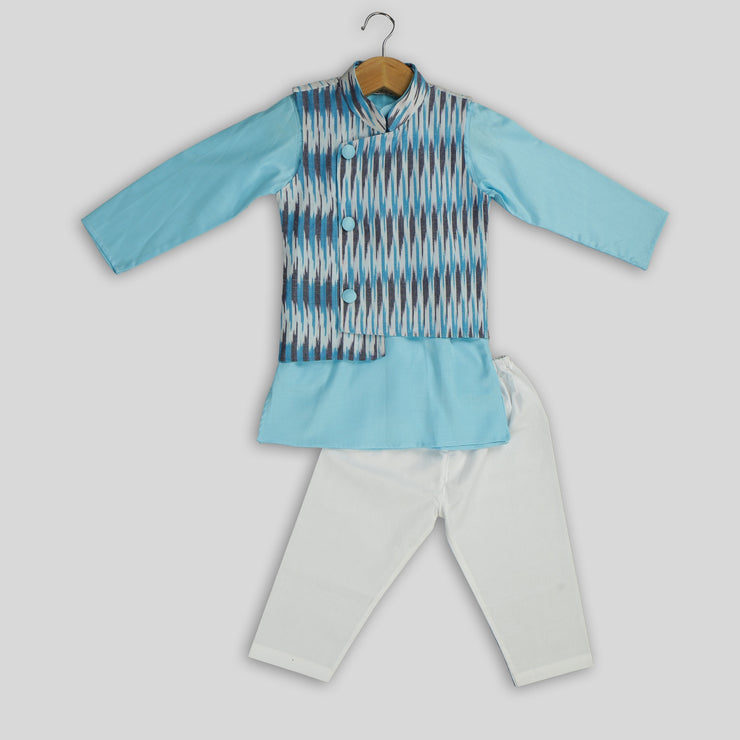 Blue Kurta and Pyjama Set With Jacket