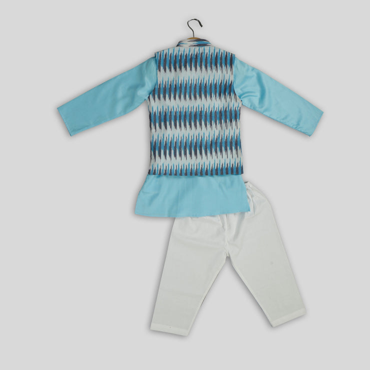 Blue Kurta and Pyjama Set With Jacket