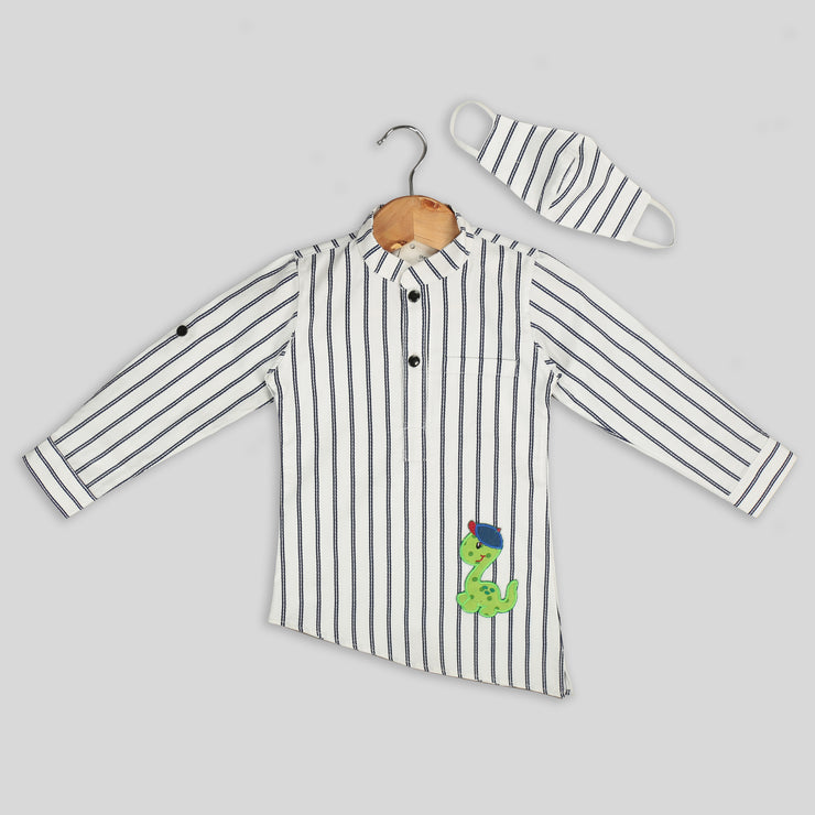 White Casual Cotton Shirt For Boys With Asymmetrical Hemline
