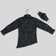 Blue Geometrical Print Cotton Shirt For Boys With Asymmetrical Hemline