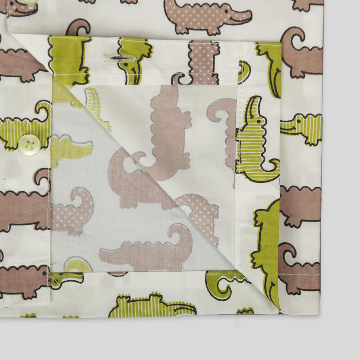 Green And Brown Cotton Pyjama Set With Alligator Print