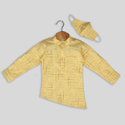 Yellow Geometrical Print Cotton Shirt For Boys With Asymmetrical Hemline