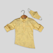 Yellow Geometrical Print Cotton Shirt For Boys With Asymmetrical Hemline