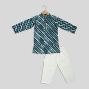 Blue Cotton Printed Kurta With Pyjama for Boys
