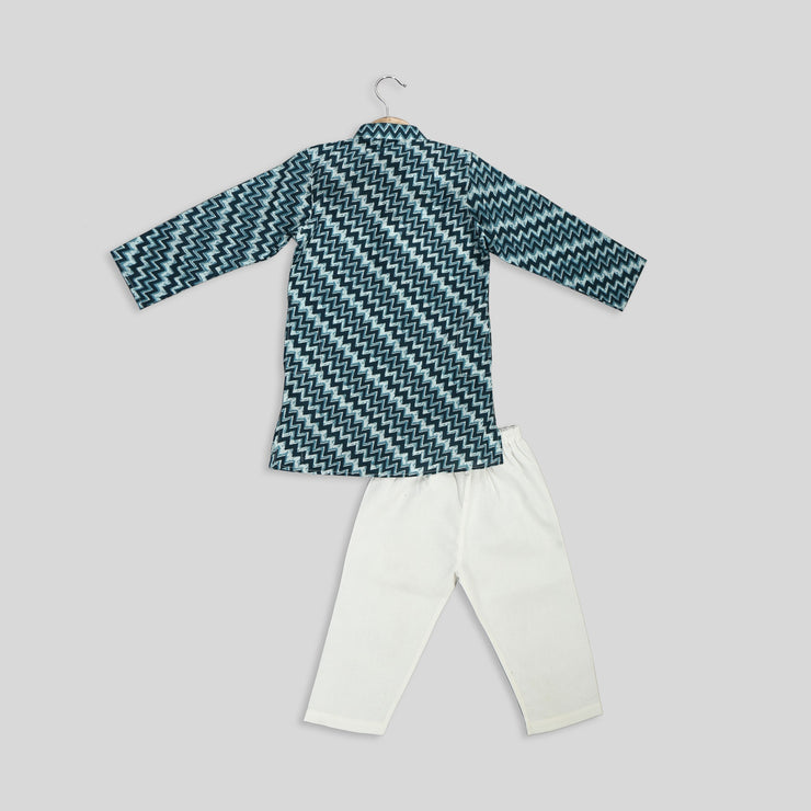 Blue Cotton Printed Kurta With Pyjama for Boys