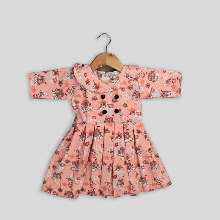 Peach Corduroy Frock with Pleats