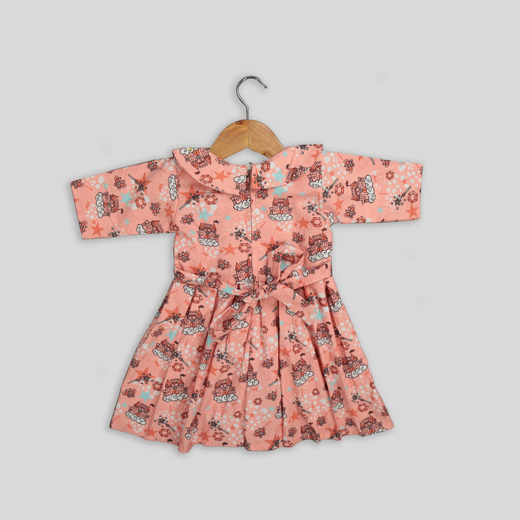 Peach Corduroy Frock with Pleats