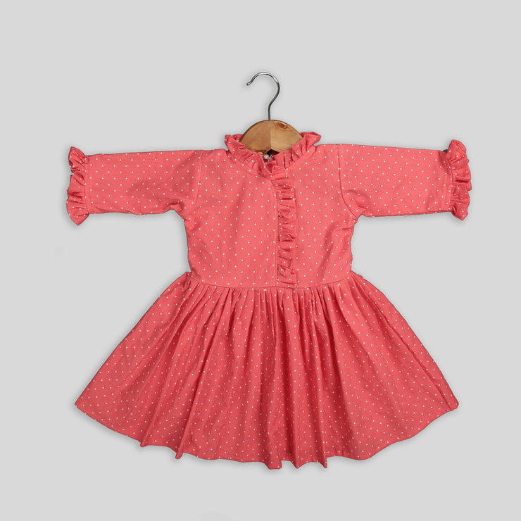 Pink Corduroy Polka Print Skater Frock