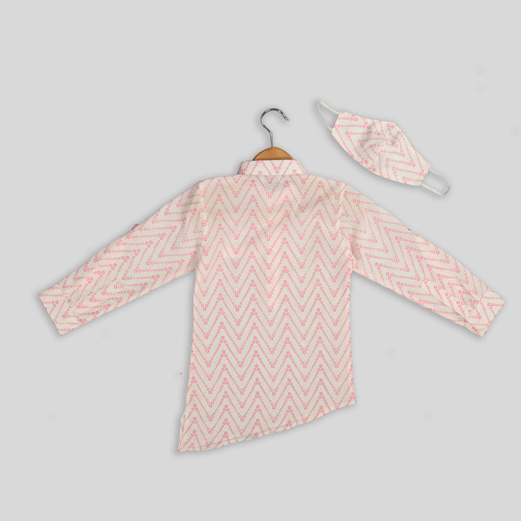 White and Pink Cotton Asymmetrical Shirt