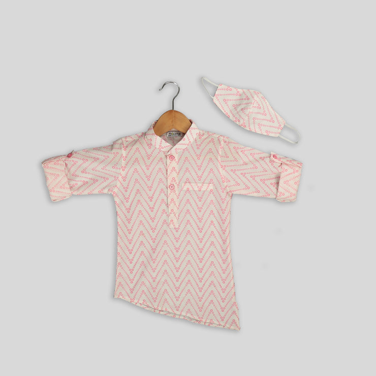 White and Pink Cotton Asymmetrical Shirt