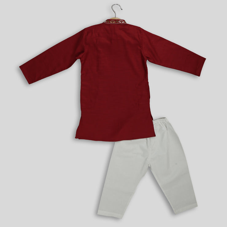 Maroon Kurta Pyjama Set for Boys With Embroidery
