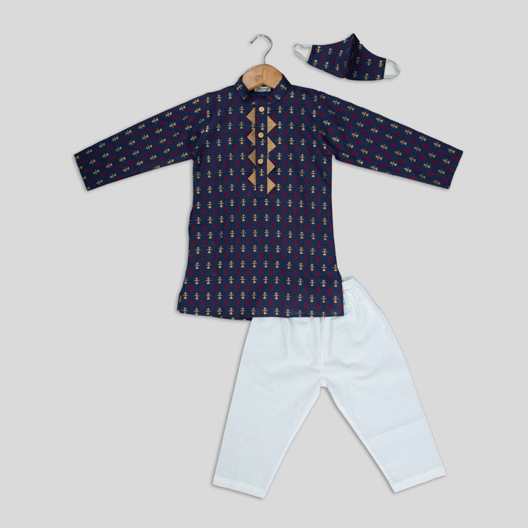 Blue Cotton Kurta and white Pyjamas