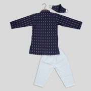 Blue Cotton Kurta and white Pyjamas