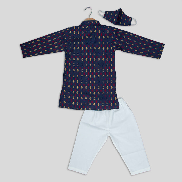 Blue Cotton Kurta and white Pyjamas