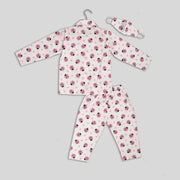 White Cotton Pyjama Set For Girls with Ladybug Print