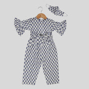 Blue Cotton Jumpsuit For Girls