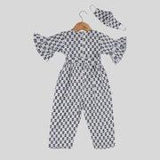 Blue Cotton Jumpsuit For Girls