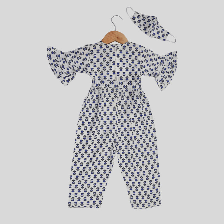 Blue Cotton Jumpsuit For Girls