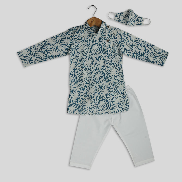 Green Printed Kurta Pyjama Set for Boys