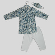 Green Printed Kurta Pyjama Set for Boys