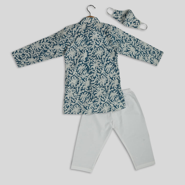 Green Printed Kurta Pyjama Set for Boys