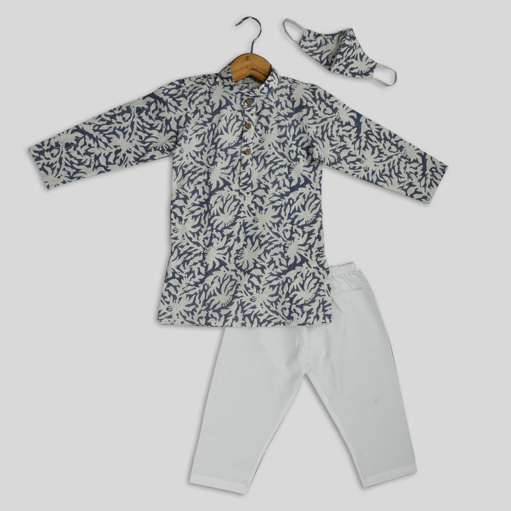 Grey Printed Kurta Pyjama Set for Boys