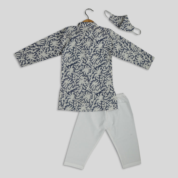 Grey Printed Kurta Pyjama Set for Boys