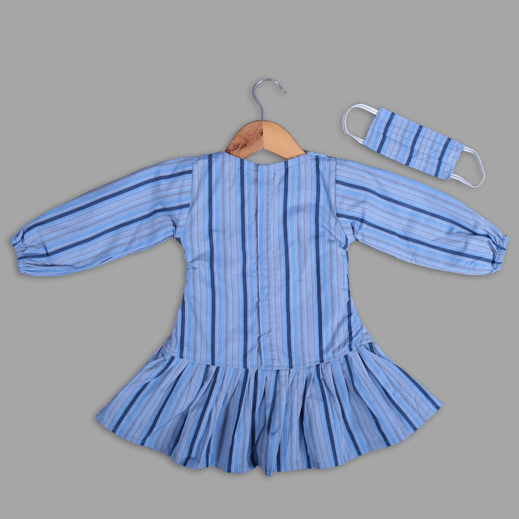 Blue Cotton A-Line Frock for girls With Peter Pan Collar