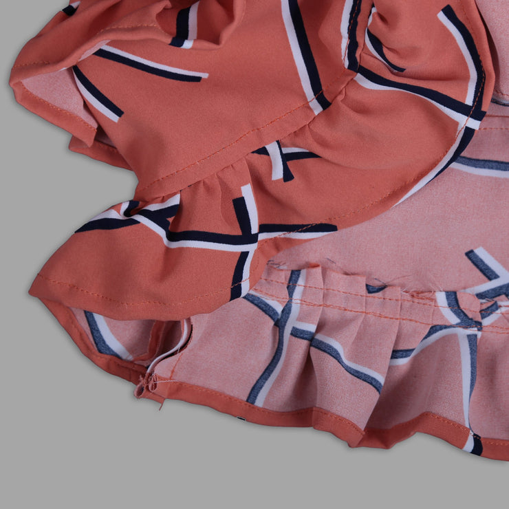 Pre Order: Orange Skater Frock For Girls With Flares and Mask