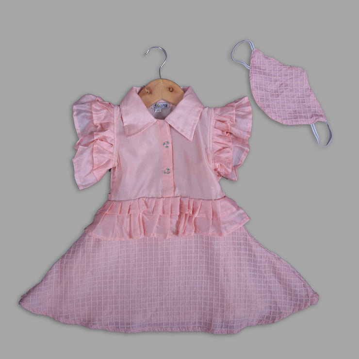 Pink Chanderi Cotton Frock for Girls with Mask