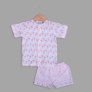 Flamingo Printed Half-Sleeves Nightwear For Girls