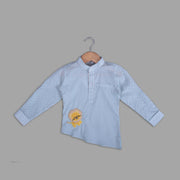 Cream Striped Cotton Shirt For Boys With Asymmetrical Hemline