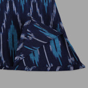 Blue Ikat Print Cotton Shirt For Boys With Asymmetrical Hemline