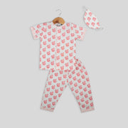 Pink and White Cotton Pyjama Set For Kids with Peppa Pig Print