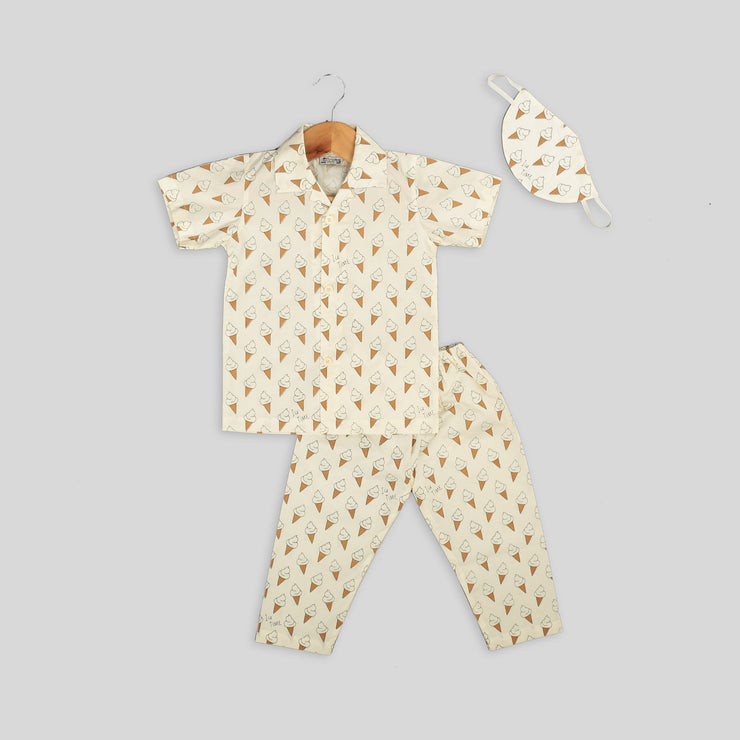 Cotton Pyjama Set For Kids With Ice Cream Print