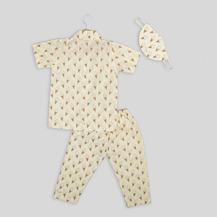 Cotton Pyjama Set For Kids With Ice Cream Print