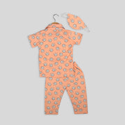 Peach Pyjama Set For Kids with Leaf Print