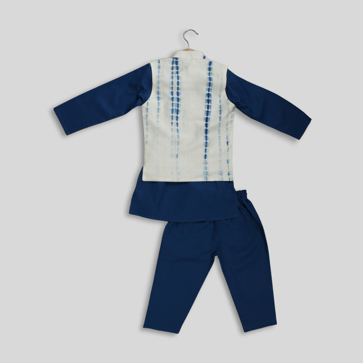 Cotton Navy Blue Kurta And Jacket with Blue Cotton Pyjamas