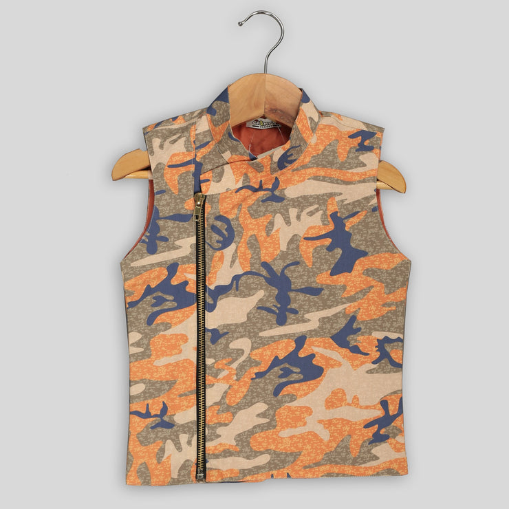 Brown Military Print Waistcoat