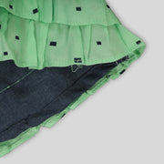 Blue And Green Cotton Skater Frock For Girls