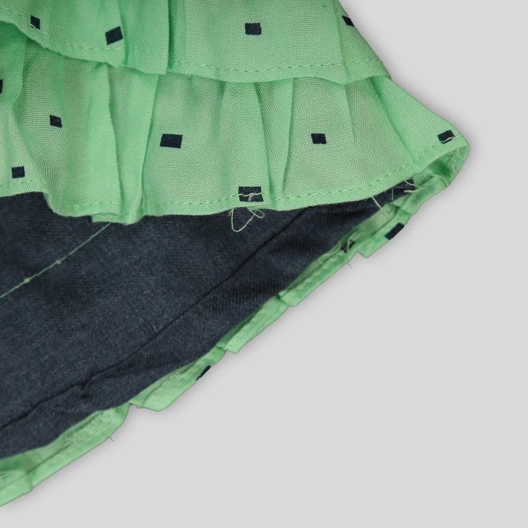 Blue And Green Cotton Skater Frock For Girls