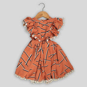 Pre Order: Orange Fancy Skater Frock For Girls