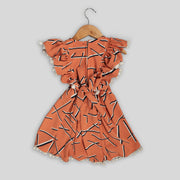 Pre Order: Orange Fancy Skater Frock For Girls