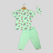 Green Flower Garden Sleep Wear For Girls